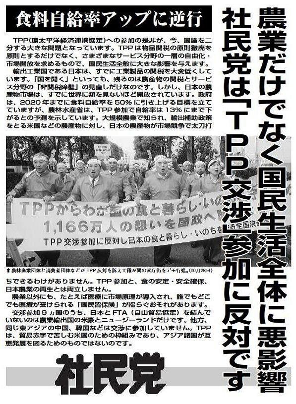 No.121 社会民主党は「TPP交渉」参加に反対します